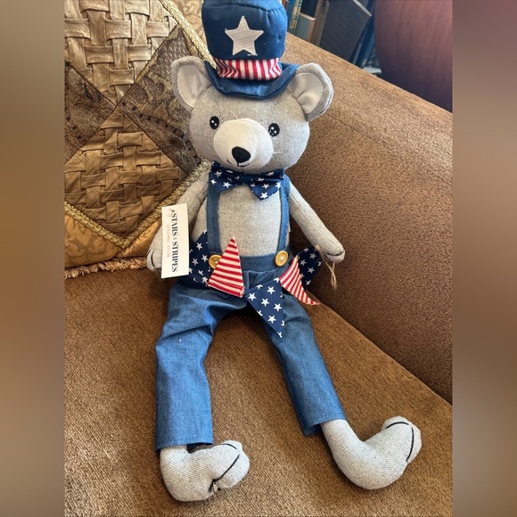 Memorial Day Patriotic Americana 4th of July Shelf Sitter Bear Doll Decor 22" - Picture 1 of 5